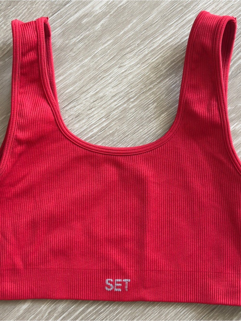 SET Active Ribbed Scoop Neck Sports Bra Crop Top Red xs